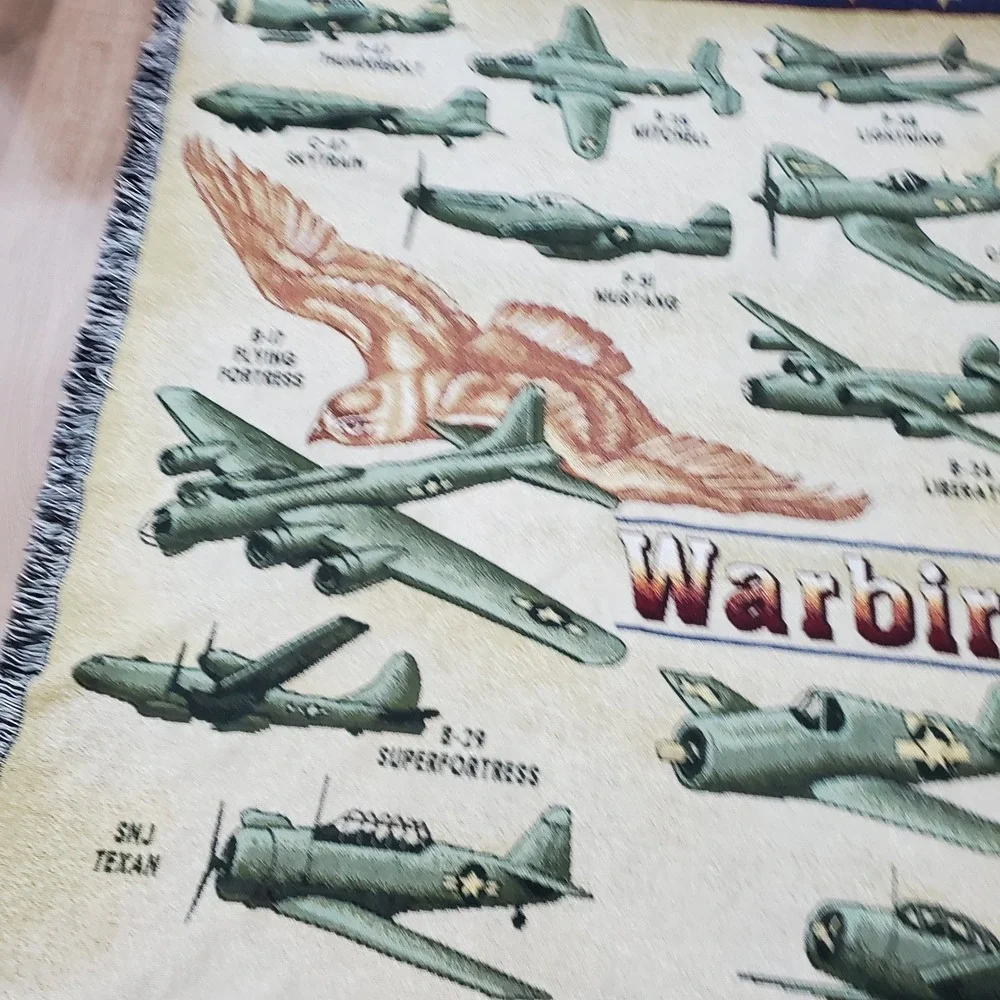 Warbirds Airplanes Tapestry Throw Blanket Multicolor WWII Aircraft Military USA
